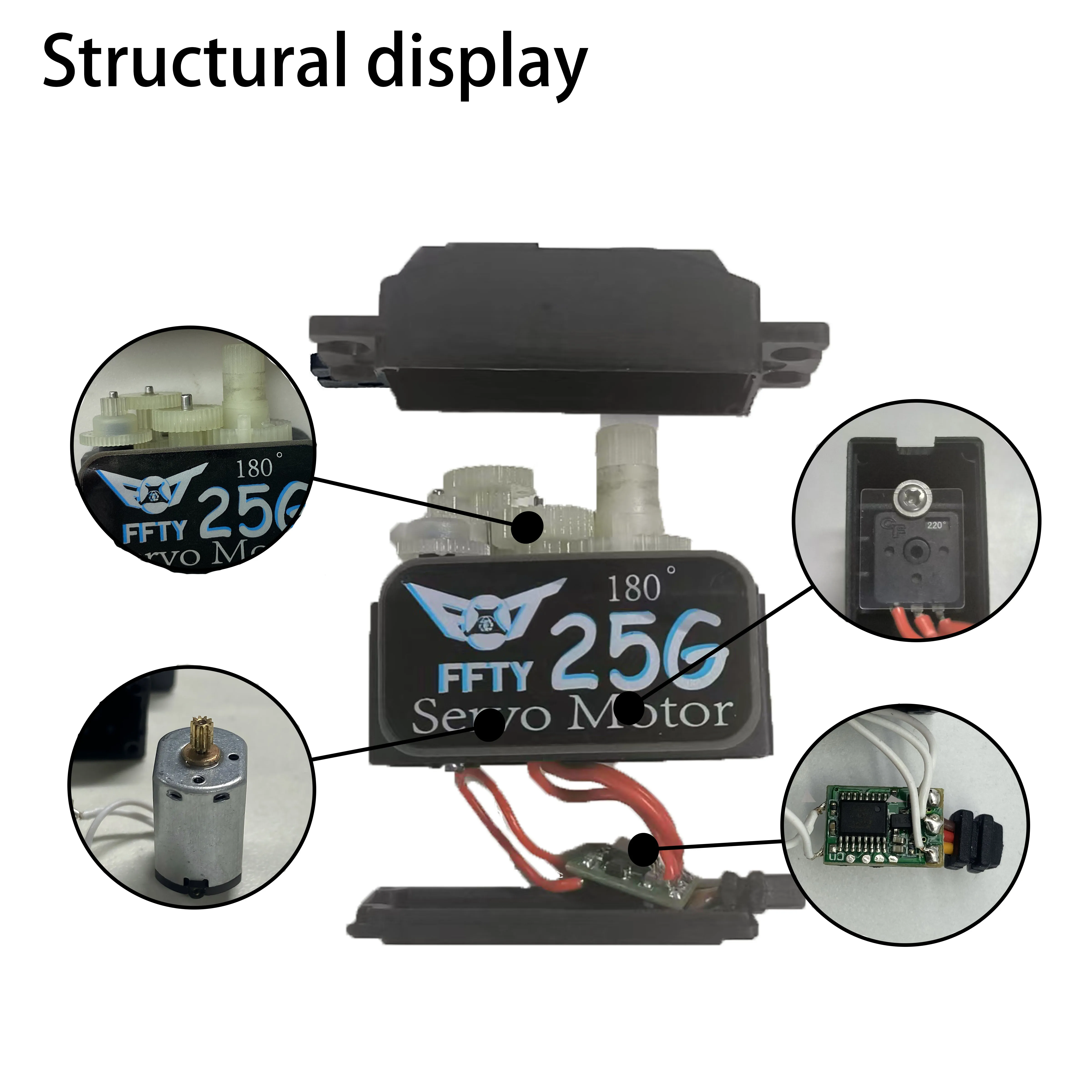 Servo FFTY 25G - Controle de alta precisão para voos de avião 3D, Maneuvers de barcos suaves e coordenação de grupos de drones |   Servo motor