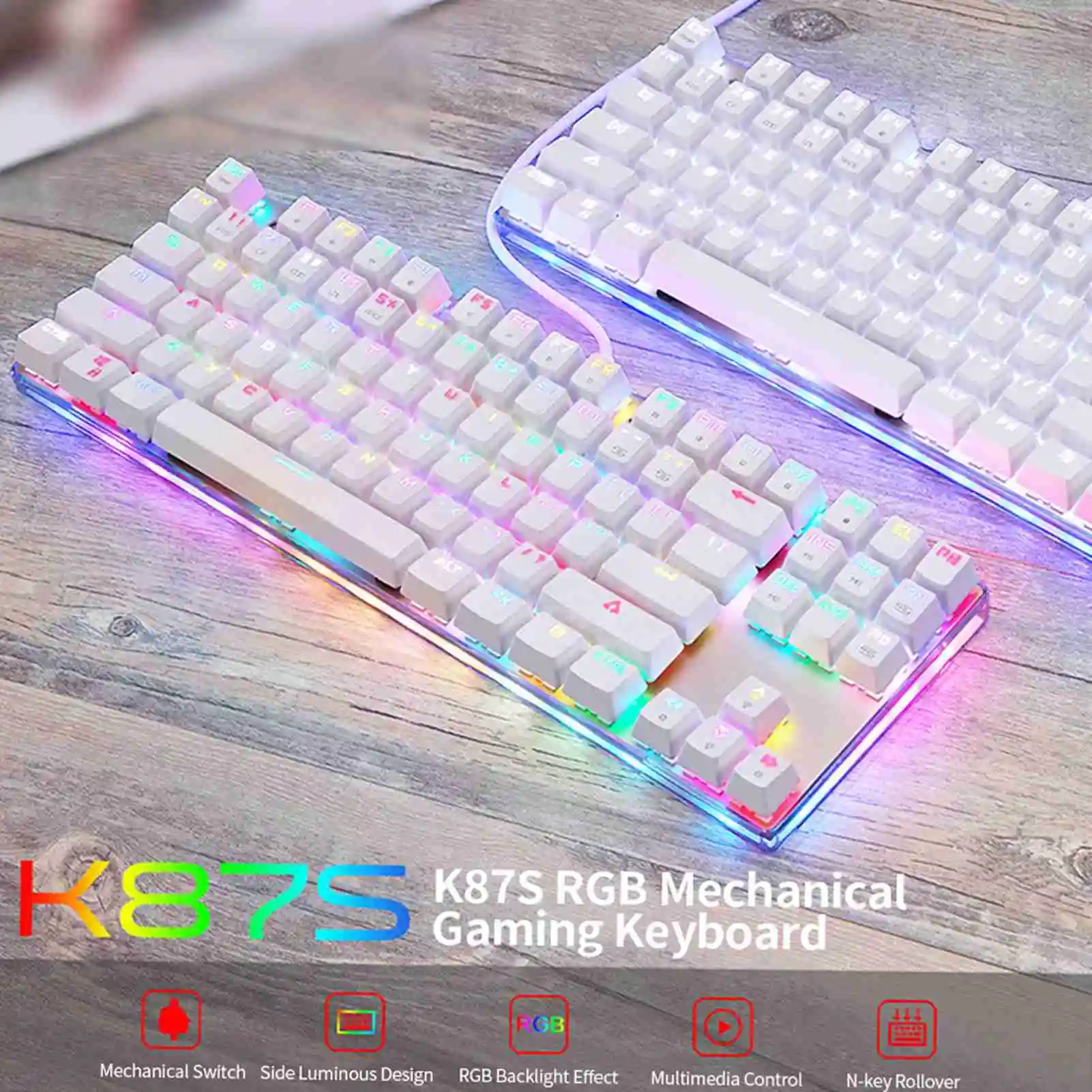 

Игровая клавиатура LED K87S для ноутбука, механическая, проводная, USB, с настраиваемой RGB-подсветкой, 87 клавиш
