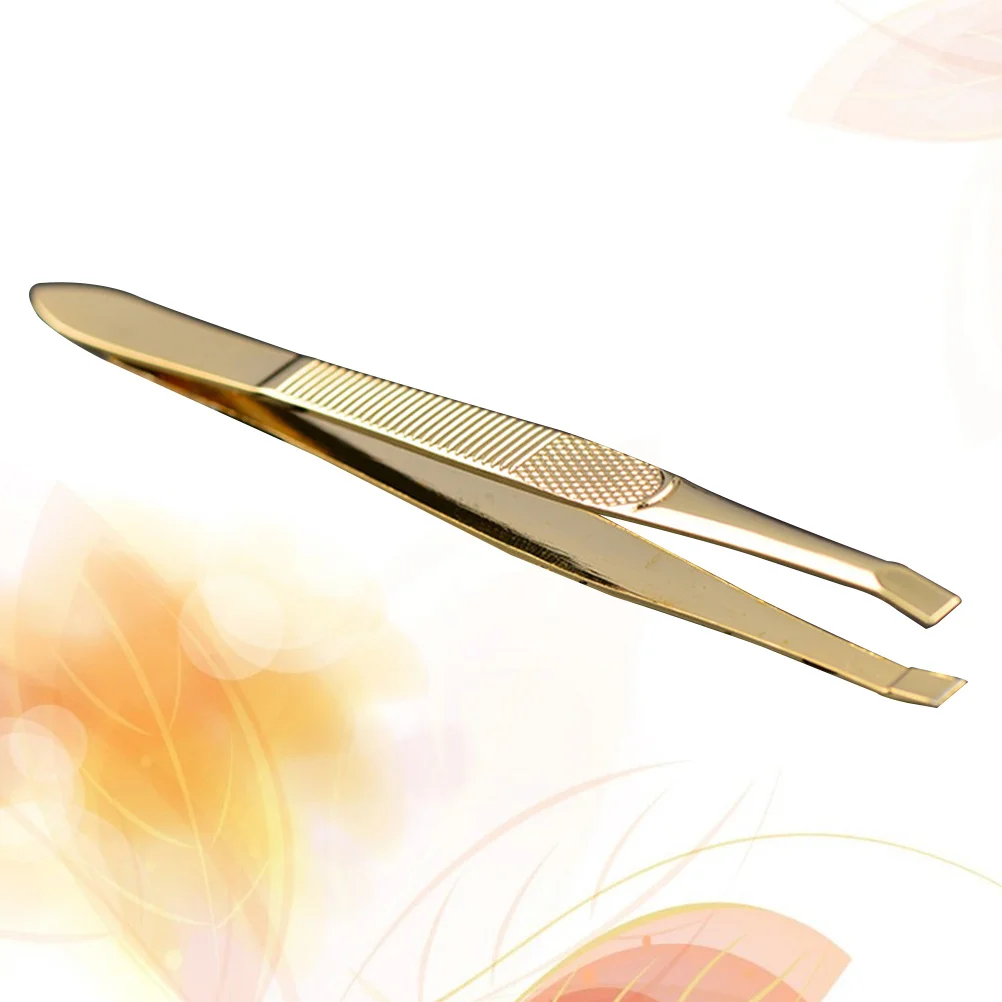 

9x0.8cm Gold-Plated Eyebrow Tweezers Stainless Steel Portable Eyebrow Clip Eyelash Tool Small Size Easy to Carry Golden