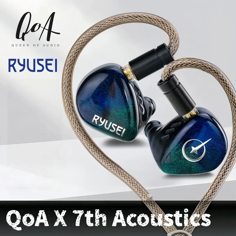 QoA X 7th Acoustics Ryusei In-Ear Earphones Single Nano Gold Plated Dynamic Driver HiFi Music Monitor Headphone