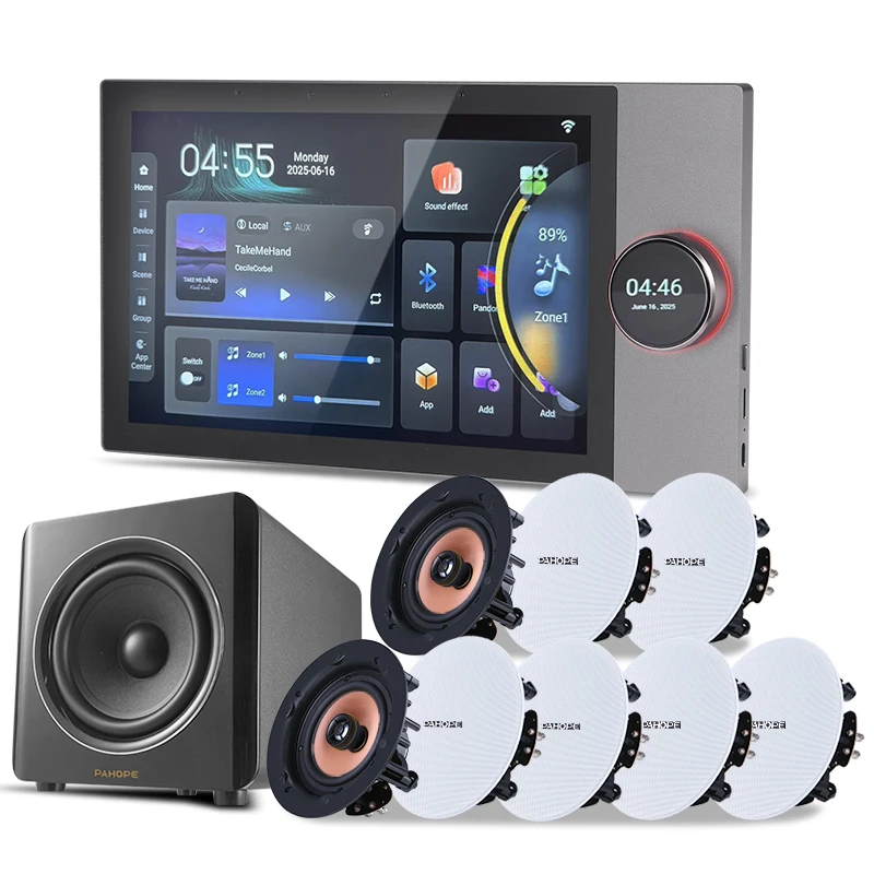 

Smart Home Background Music System Two Zones 8*30W Tuya 10-Inch Intelligent Central Control Touch Screen Panel Wall Amplifier