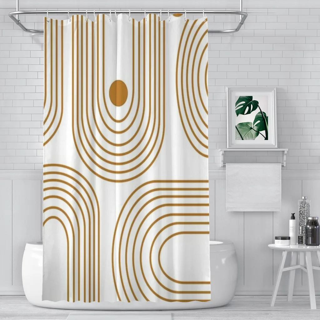 

Shower curtain Bathroom Circles and Curved Lines in Goldenrod decor Modern household Curtain Festival gift