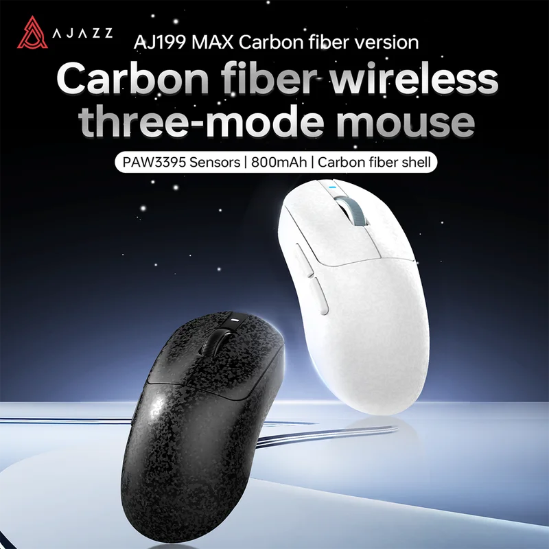 AJAZZ AJ199 Max إصدار من ألياف الكربون ماوس ألعاب لاسلكي بثلاثة أوضاع PAW3311/PAW3395 63g خفيف الوزن مريح للمكتب 800MAH #3