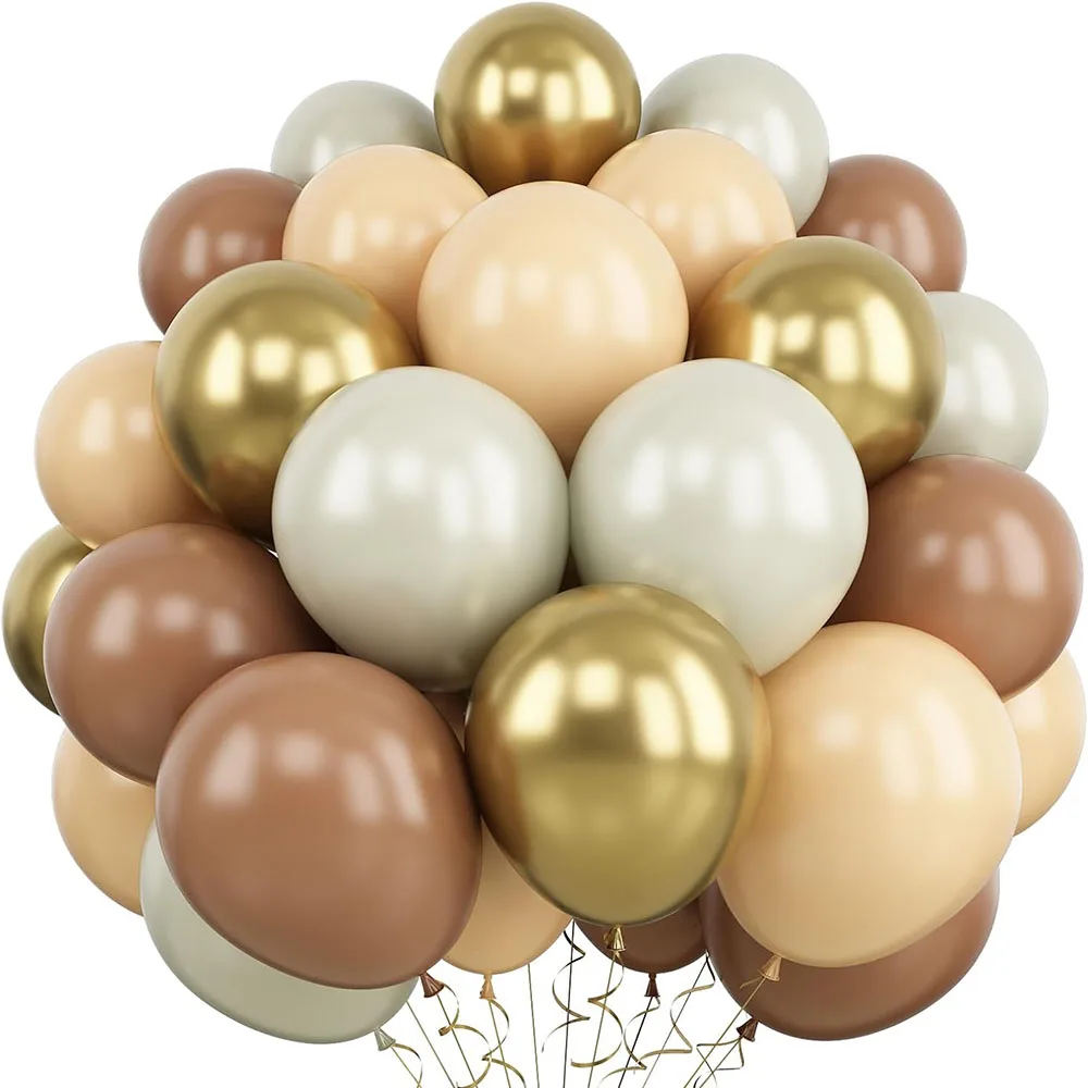 Balloon Brown and Gold, 60 Packs 30.48cm Retro Brown Cream Balloon, Brown Beige Balloon, Sand White Unisex Balloon Metallic Gold Balloon Birthday Baby Shower Jungle Bohemian Wedding Decoration