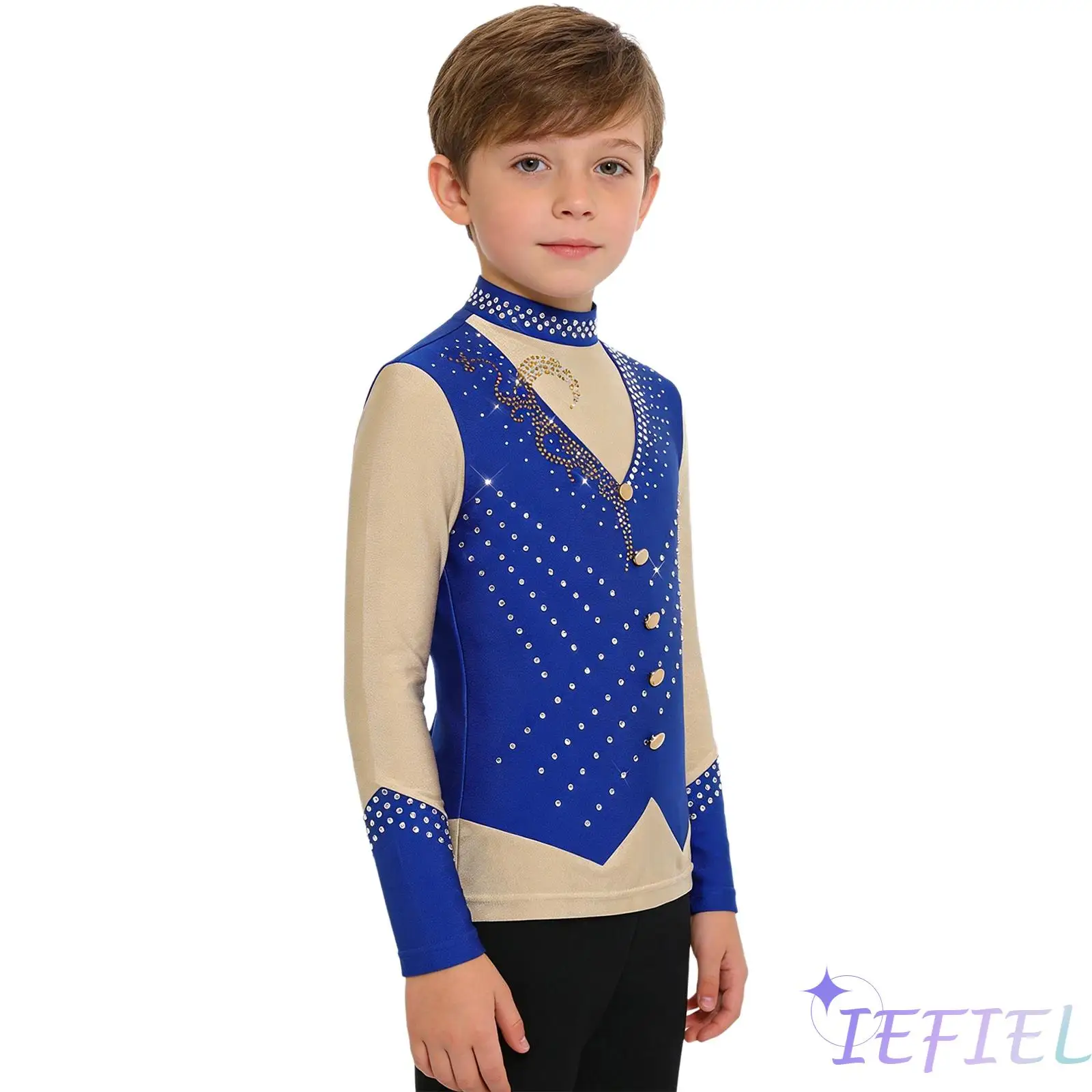 

Детский топ для лирического танца для мальчиков, рубашка для гимнастики, балета, джазовых танцев, топ с длинными рукавами контрастного цвета для бальных выступлений