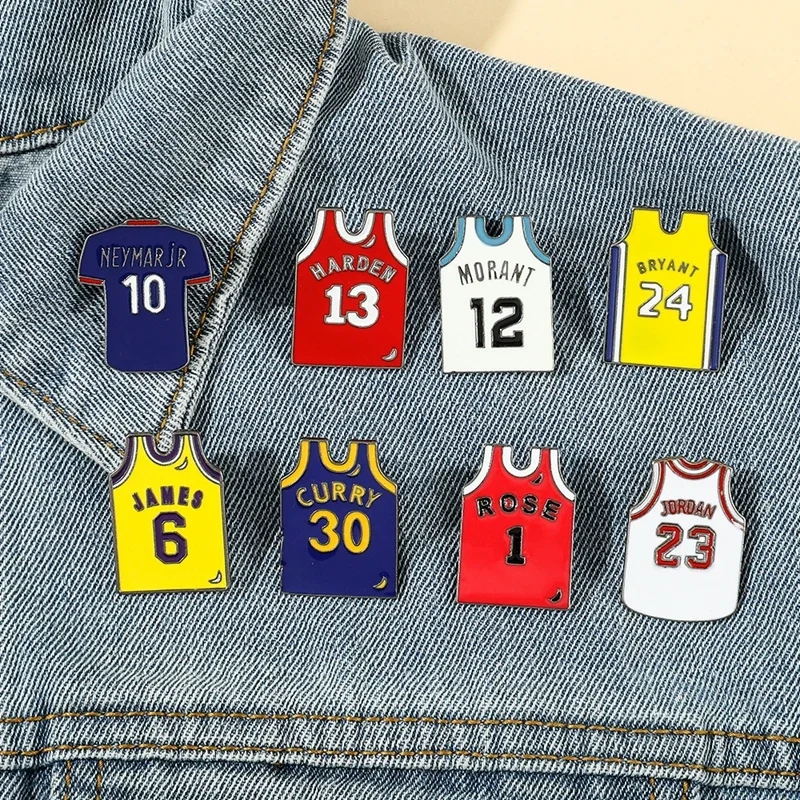 new Sports Star Jersey Metal Badges,Football basketball Uniform Number Lapel Pin Cute Enamel Backpack Clothing Brooch Gift for