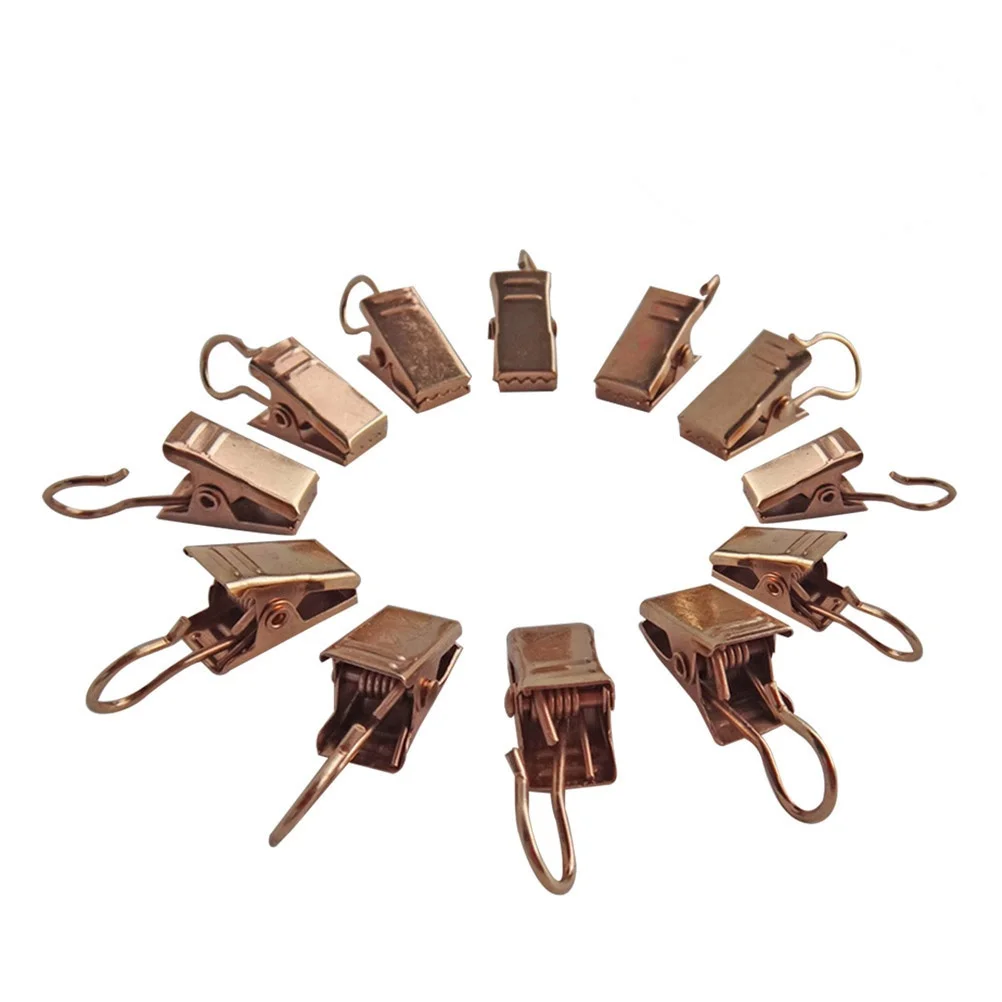 30Pcs Curtain Clips Premium Iron Clip Rings with Hooks for Drapery Panels Easy Install No Slip Design Light Golden