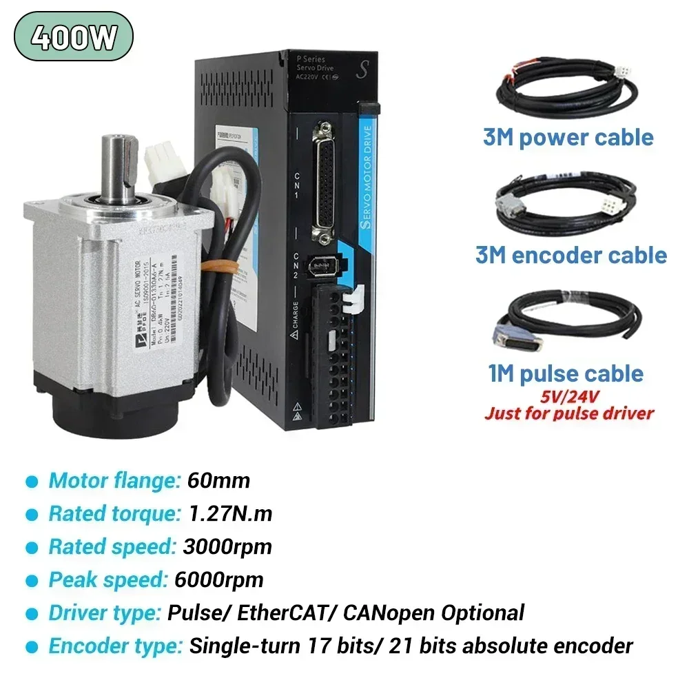 Kit driver servomotore AC 0.1KW-1KW Encoder assoluto magnetico 17/21bit 3000 giri/min EtherCAT/CANopen per servo flangia 40/60/80mm