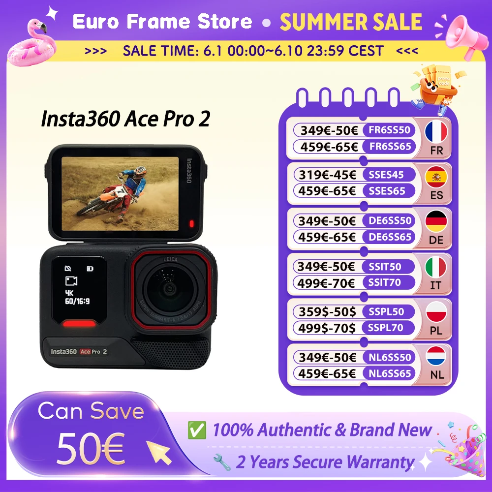 Cámara de acción Insta360 Ace Pro 2 8K de doble chip, 1 sensor/pulgada, AcePro 2, nueva