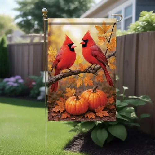 Thanksgiving Fall Garden Flag Cardinal Bird Flag 12x18 Inch Double-Sided Pump... JJE DDI GGX