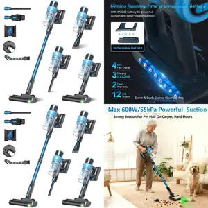 Powerful 580W 55kPa Lightweight Cordless Vacuum Cleaner - 60 Mins Run Time, Anti-Tangle, Self-Standing for Various Surfaces