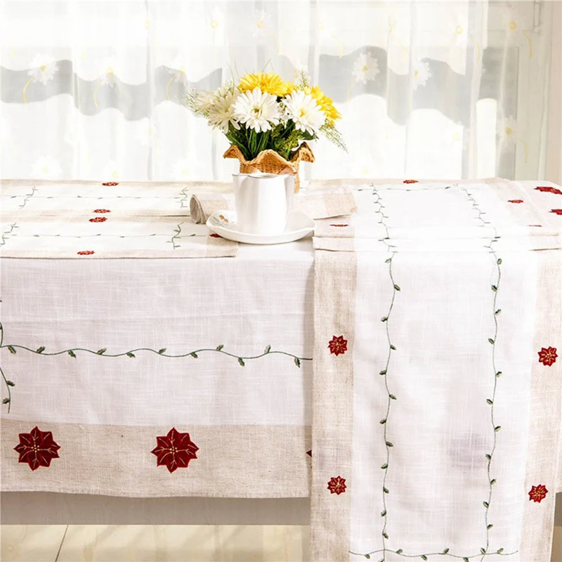 EMD KONI Red Christmas flower Garden cloth table Tablecloth embroidered Western placemat home table flag