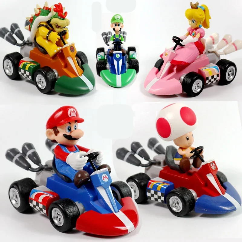 

Super Mario Bros Anime Figures Games PVC Luigi Yoshi Cartoon Mushroom Kart Pull Back Racer Cars Action Figures Toys Kids Gifts