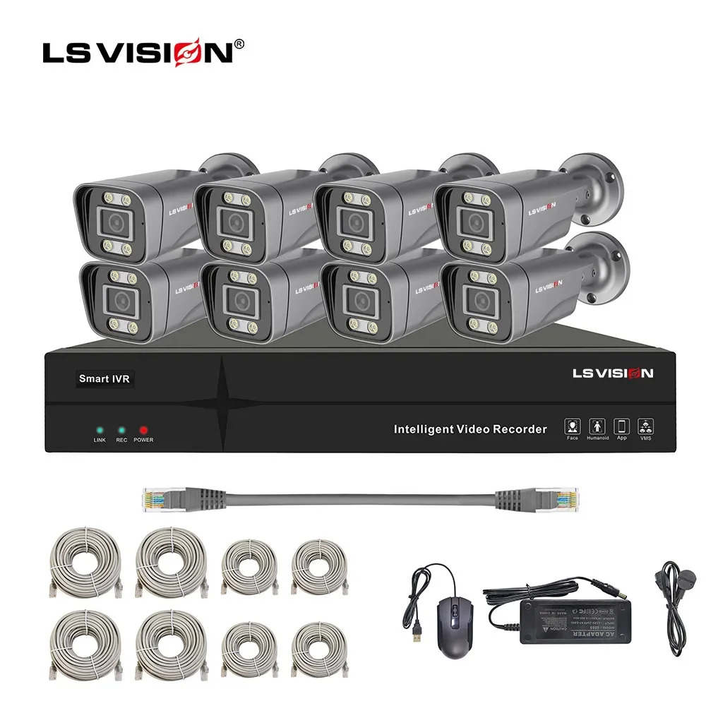 LS VISION CCTV AI Alert POE Surveillance System Security Cam era NVR Record KIT with Smart Home Alarm and Intelligent Functions