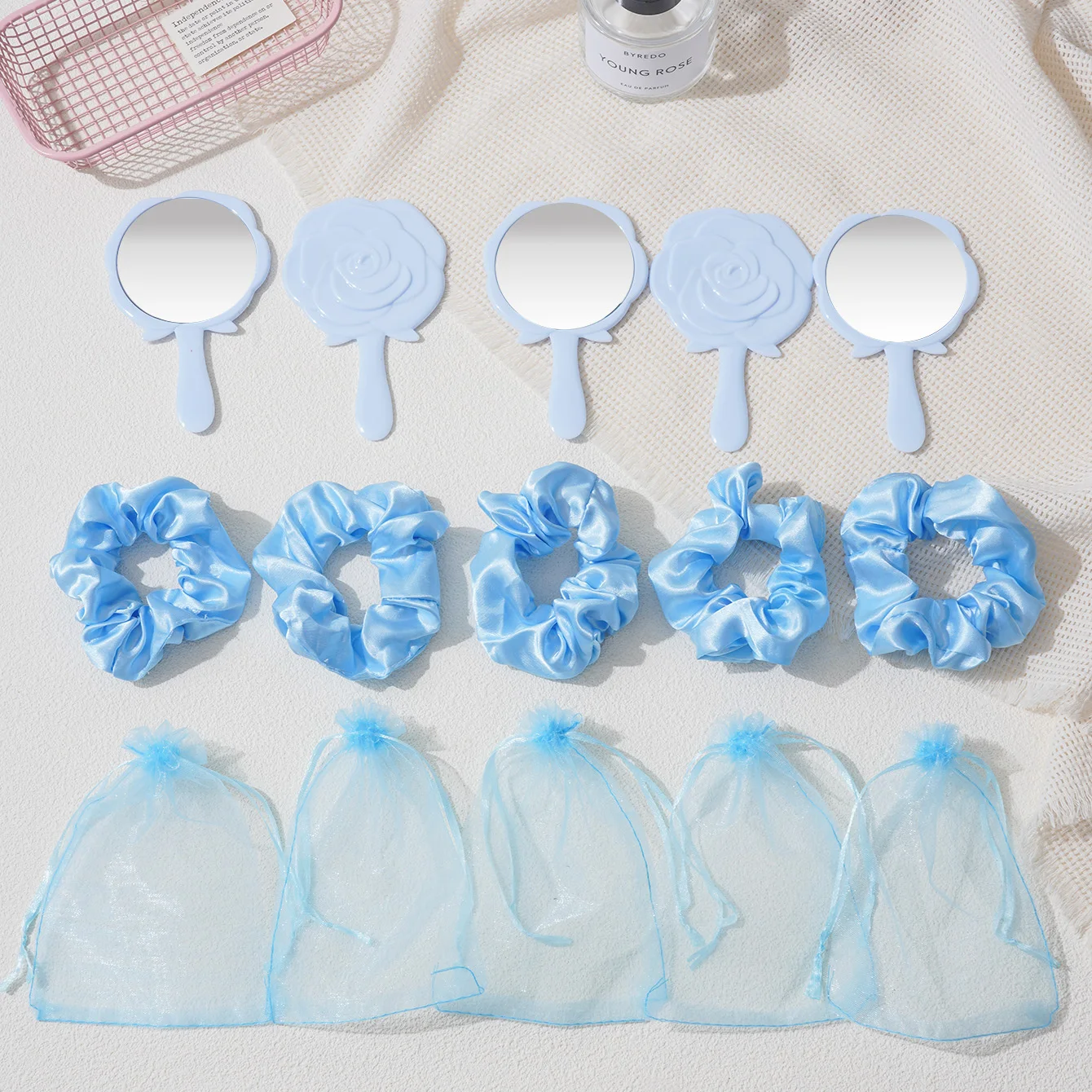 Ensemble de chouchou pour miroirs à main, 15 pièces, avec sac de rangement, miroir de vanité de voyage Portable, outils de beauté pour cadeaux de demoiselle d'honneur