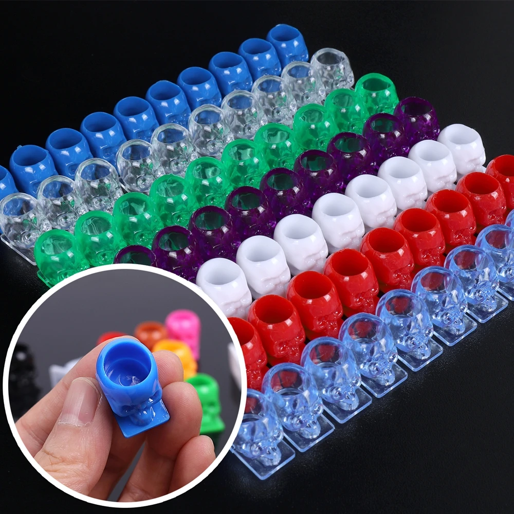 

40/70PCS mixed color tattoo pigment cup disposable with base skull pigment cup skull head grafting tattoo pigment cup mixed