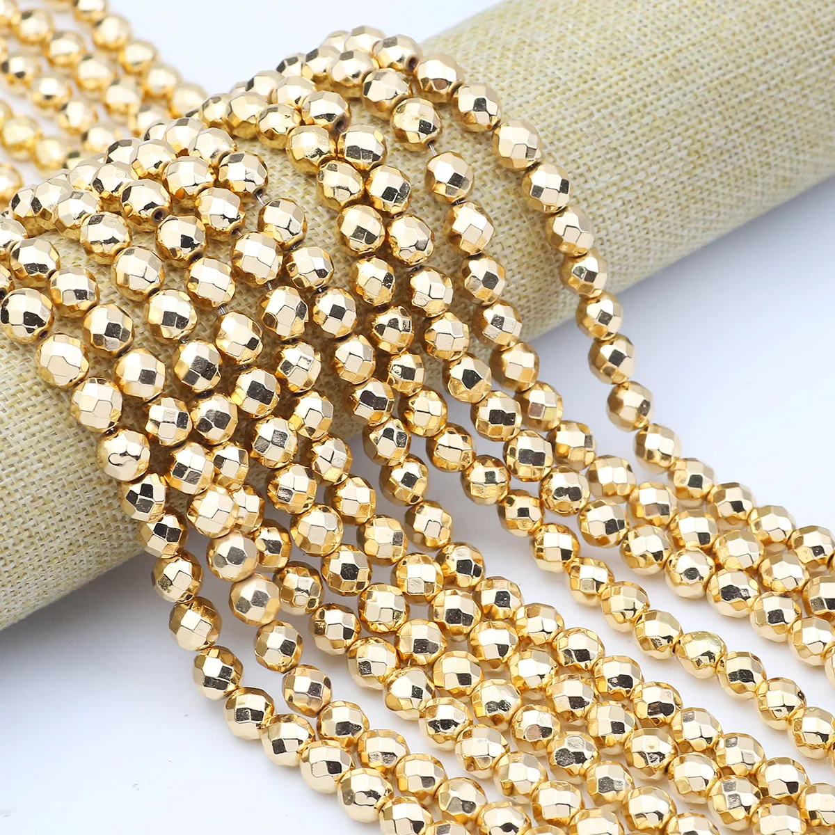 

Plating KC Gold Color Natural Stone Hematite Round Cut Spacers Loose Beads For Jewelry Making DIY Charms Accessories 2-10MM