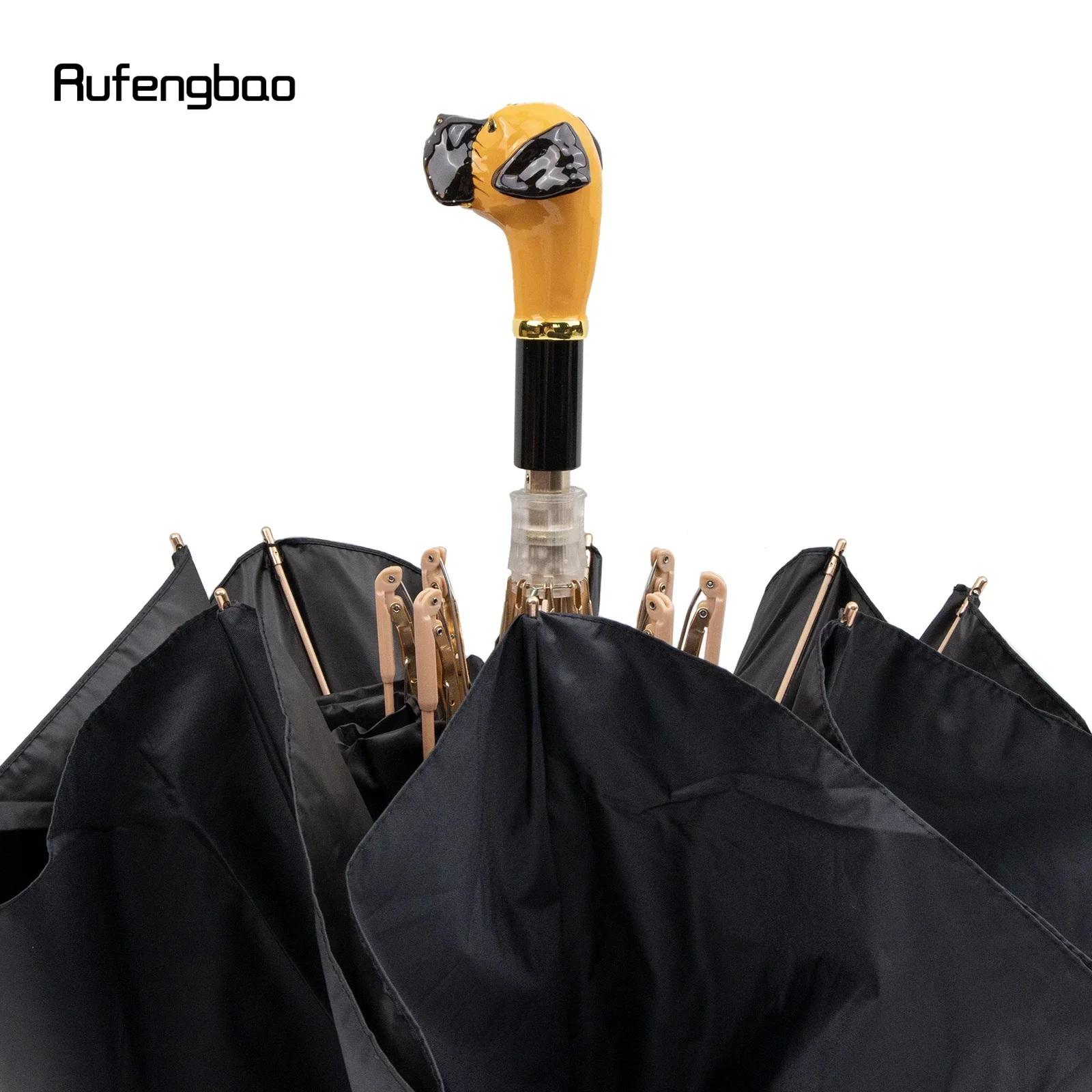 مظلة رجالية بمقبض كلب أصفر، مظلة أوتوماتيكية، مظلة قابلة للطي للحماية من الأشعة فوق البنفسجية بأيام مشمسة وممطرة مقاومة للرياح