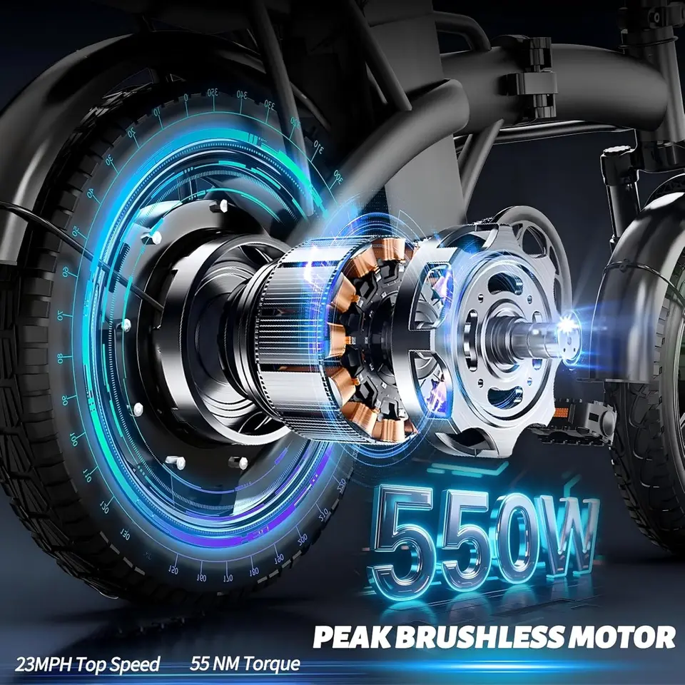 Folding Electric Bike for Adults, 14" Ebike 550W Peak Motor, 23MPH | 35Miles PAS Range | 48V12Ah Removable Battery | Commuter Fo image 4