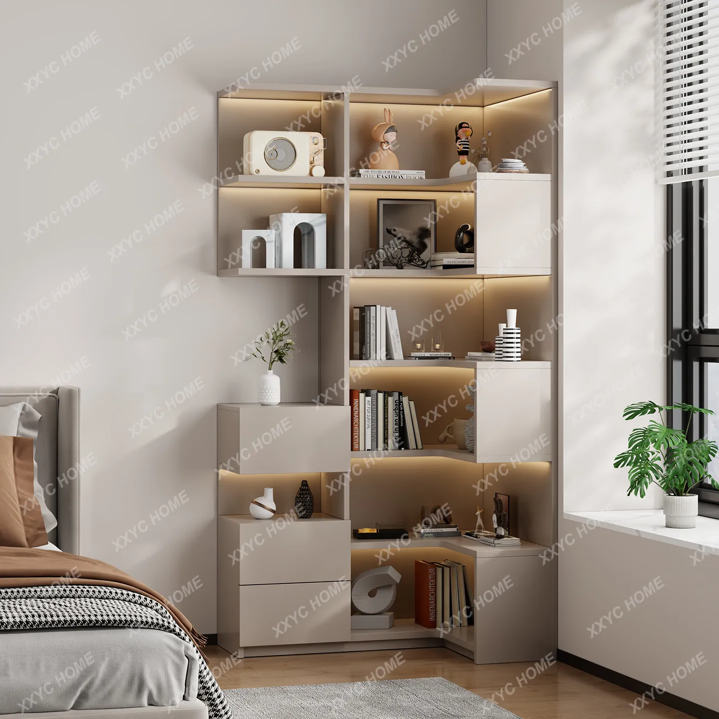Study corner bookcase, wall-mounted integrated bookshelf, children's room storage rack