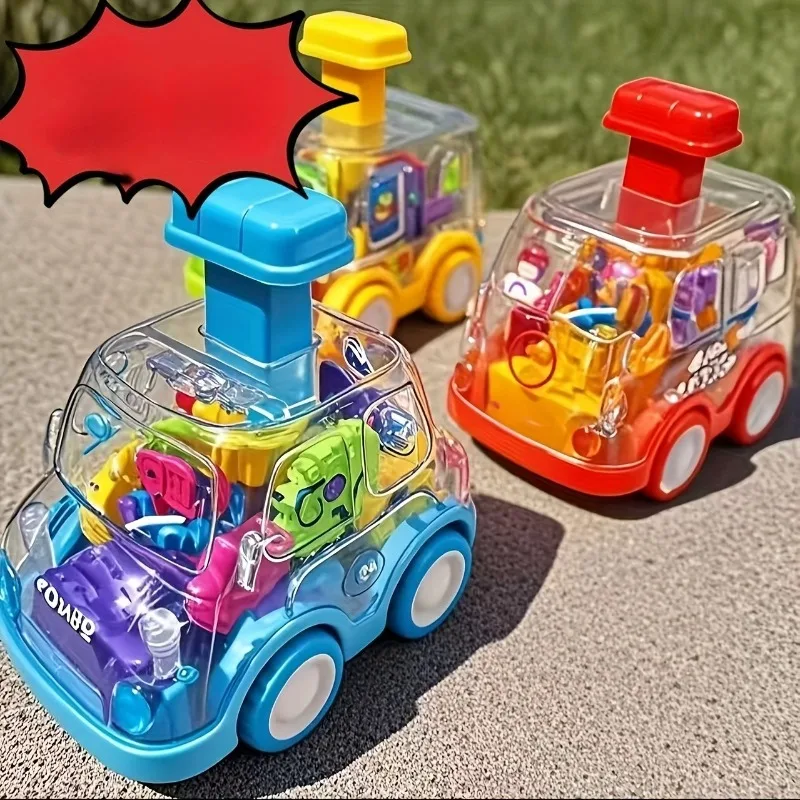 

Colorful Transparent Gear Toy Cars - Randomly Assembled, Puzzle Pressing & Power Sliding Models for Kids, Ideal Birthday Gifts