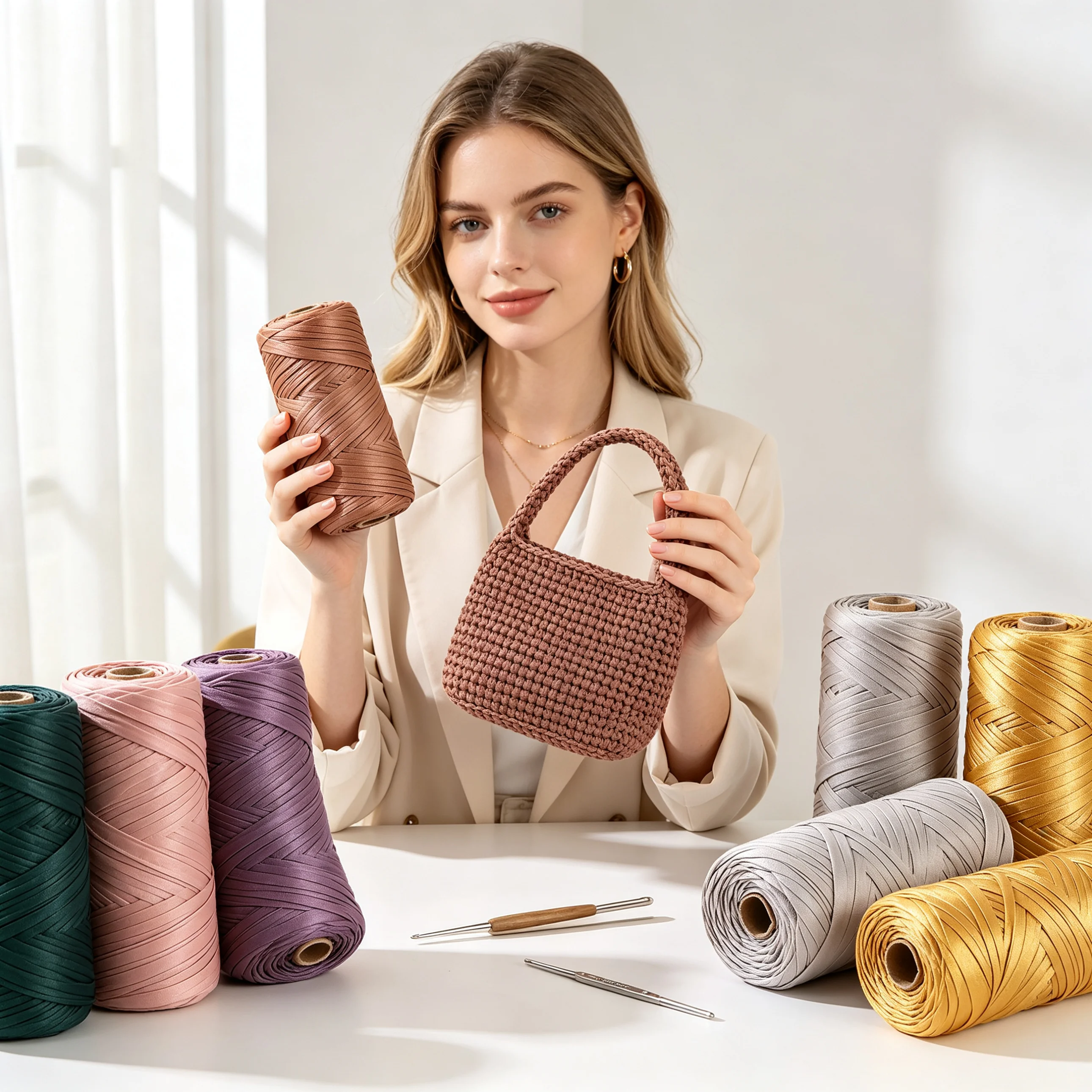 2-Pack of Leather Cord, 150g Per Roll, Total 300g, Solid Color Matte Faux Leather Yarn, Suitable for Hand-Knitted Bags, Hats, Cushions, Coasters, Pet Cushions, Slippers, and Various Decorative Ornaments