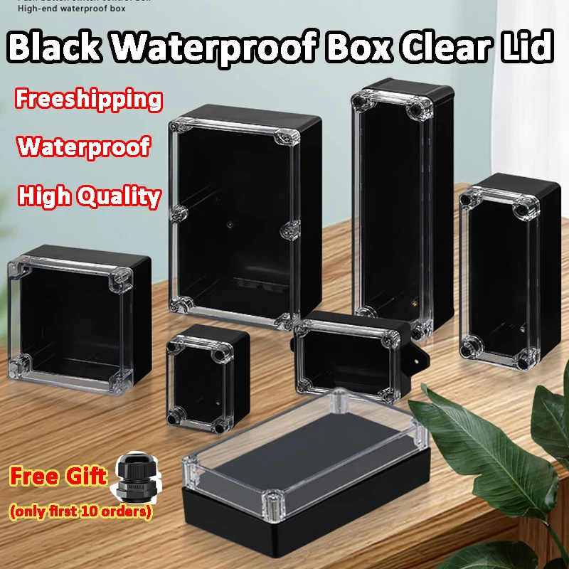 ABS Plastic Junction Box Dustproof Waterproof Electrical PCB Project Box Enclosure Case Black w PC Transparent Clear Cover Lid