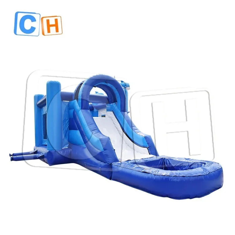 

Popular inflatable dolphin water slide with pool for summer, inflatable wet slide for kids