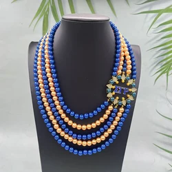 Sigma Gamma Rho Multi Layer Yellow Blue Bead Greek Letter Flower Shaped Charm Necklace
