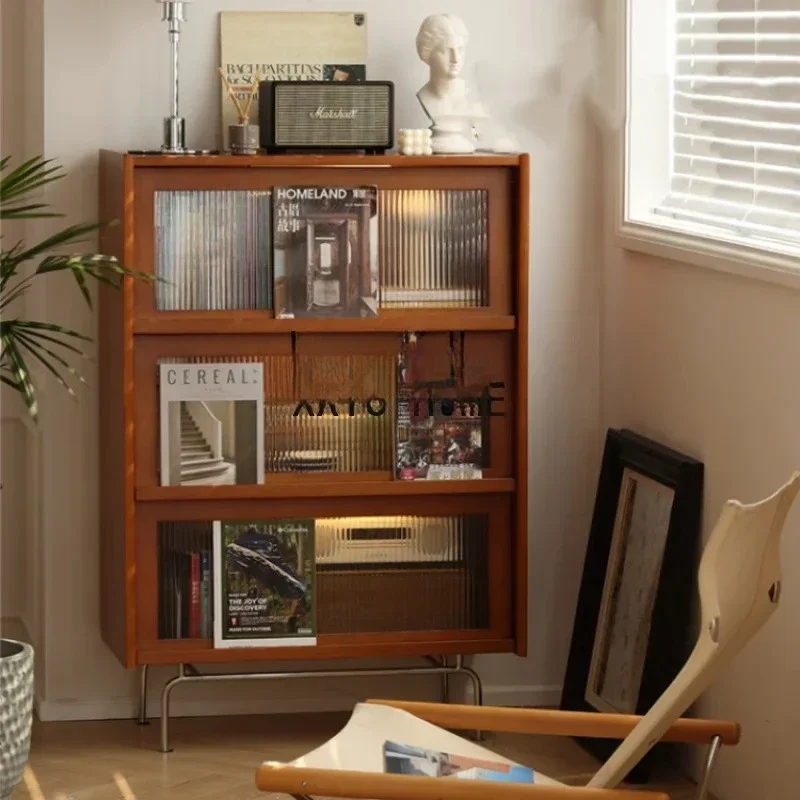 Nordic Solid Wood Dining Side Bookcase Mid-Ancient Furniture TV Side Cabinet Japanese Style Living Room Storage Magazine Retro