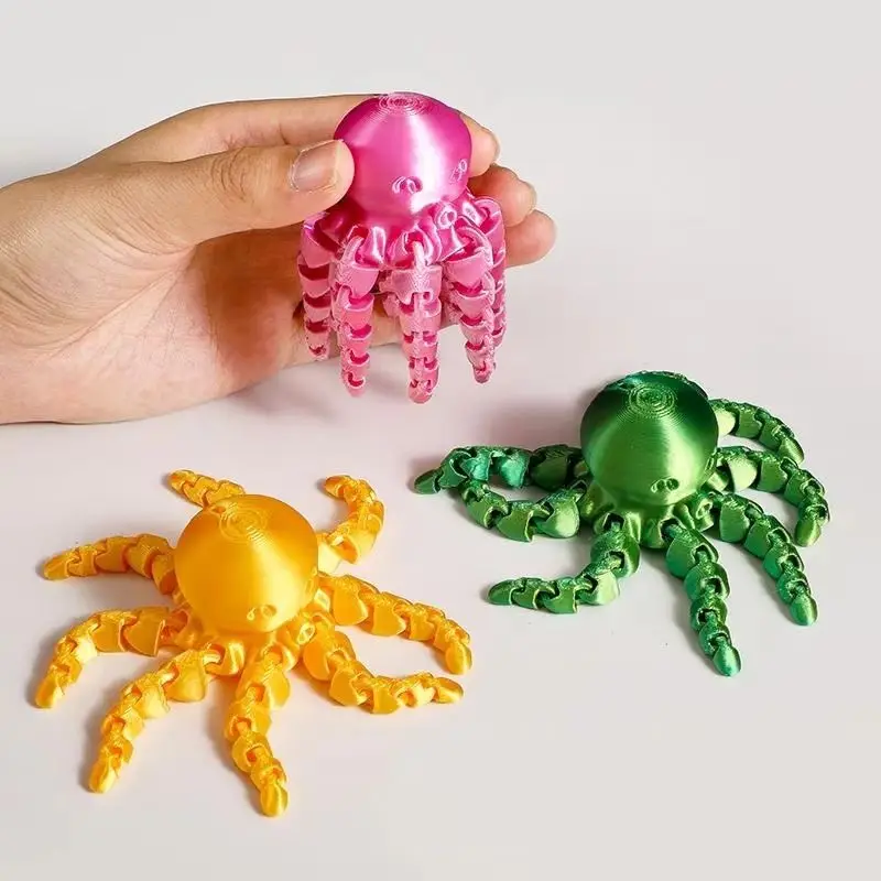 12cm 3D 프린트 문어 피규어 유연한 관절 가정 사무실 책상 장식 해양 동물 테이블 장식품 이상적인 선물 장난감