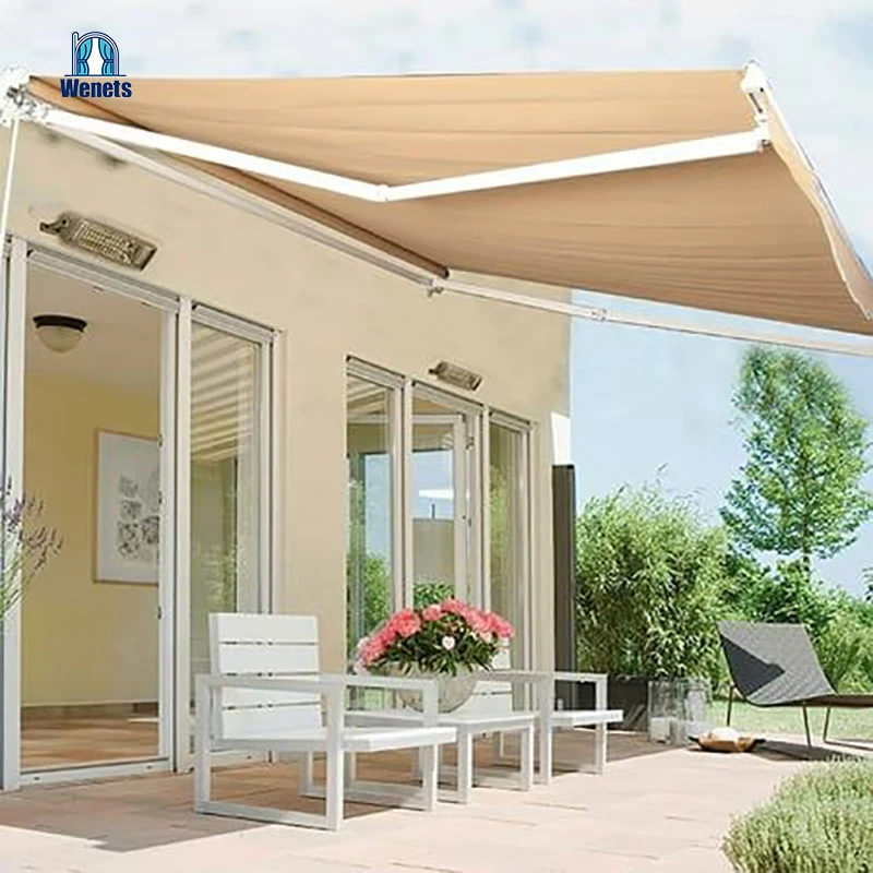 Sun Shading Full Cassette Retractable Awning Aluminum  Acrylic Combining Both Motorized and Manual Modes Retractable Awning