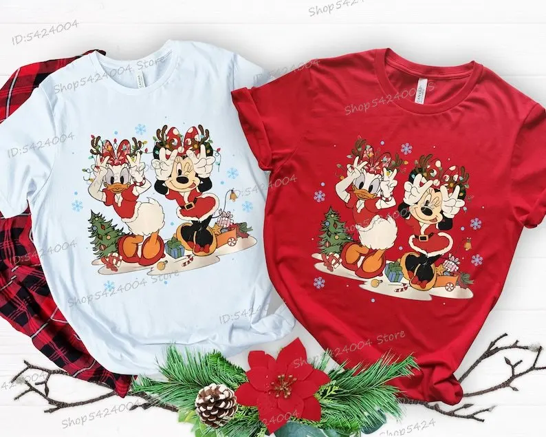 

Anime Minnie Donald Duck Christmas T-shirts Short Sleeve Women Streetwear Fashion Xmas Gifts Merry Christmas Tshirts