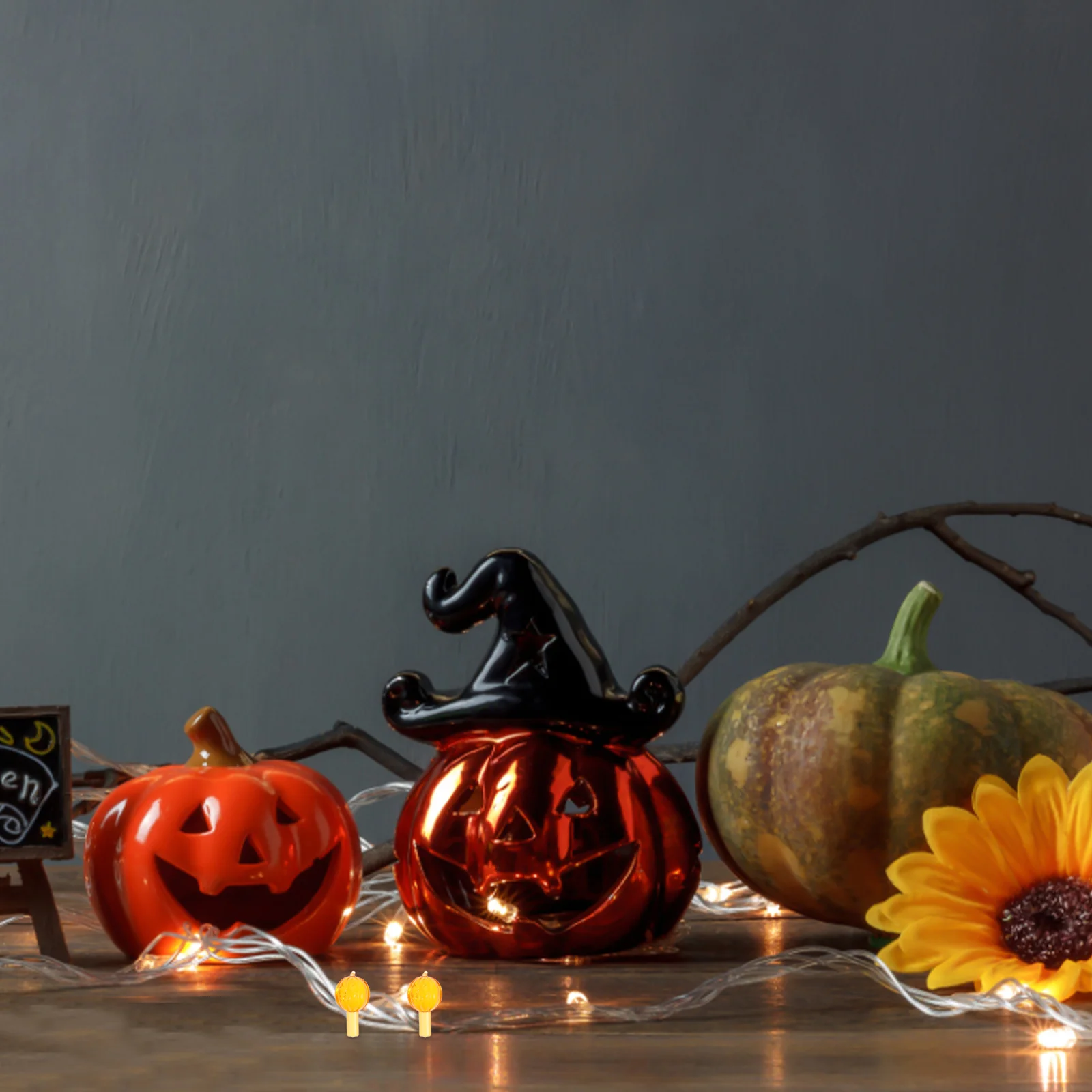 60 Pcs Jack-o'-lantern Bulbs Pumpkin Light Orange Halloween Tree Replacement Ceramic Lights Plastic for Christmas