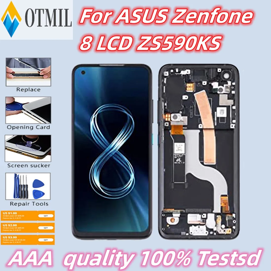 

5,9 ''оригинальный для ASUS Zenfone 8 LCD ZS590KS ZS590KS-2A007EU I006D дисплей сенсорный экран дигитайзер в сборе для ASUS ZS590KS LCD