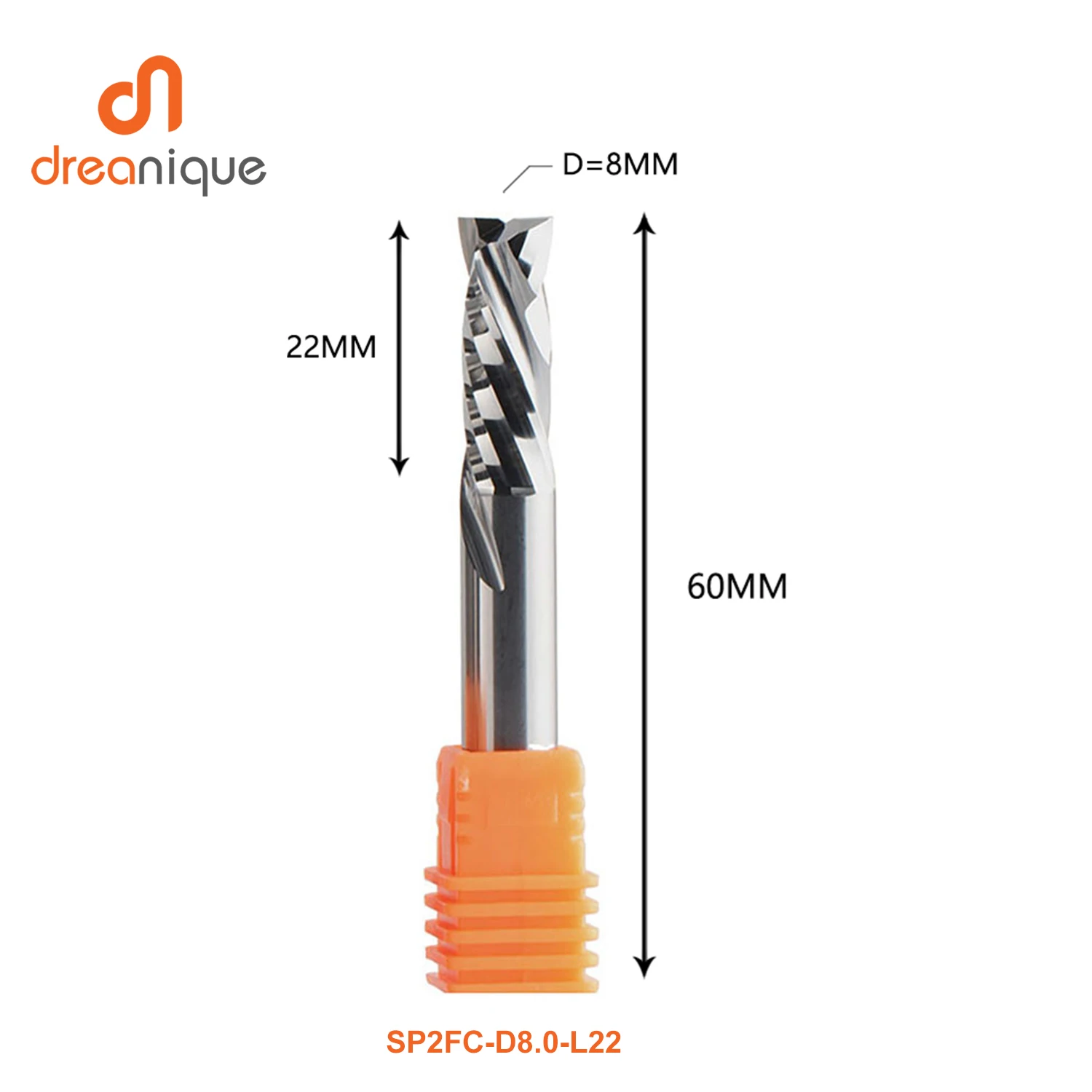 

Dreanique 8*22*60mm sold carbide Spiral Milling Cutter Double Flute Up Down End mills For woodworking carving no chipping