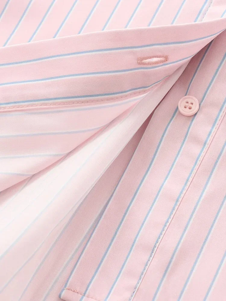 LIBIELIY 2024 New Women's Clothing European And American Style Fashion Simple Versatile Striped Long Sleeve Short Shirt
