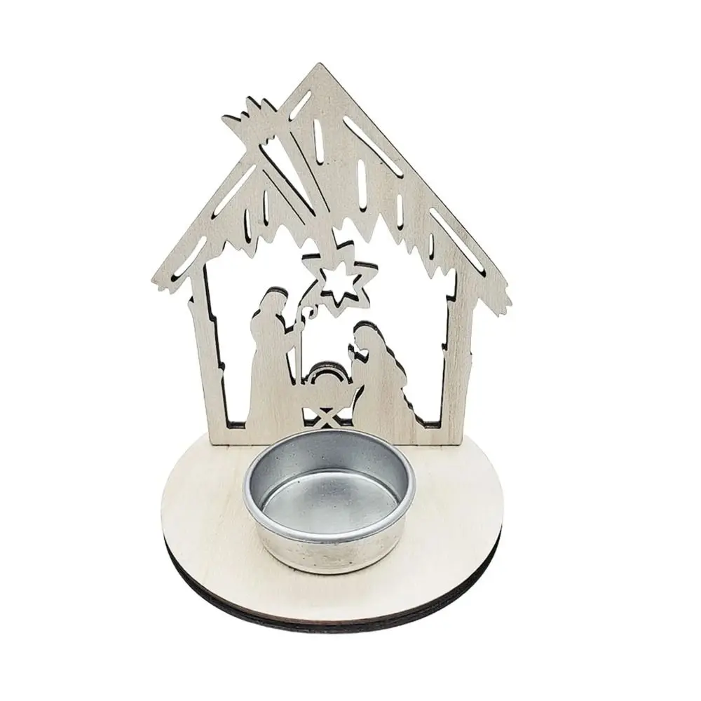 Castiçal religioso de madeira natural, pingente religioso de natal, enfeites de chip de madeira feitos à mão tradicionais