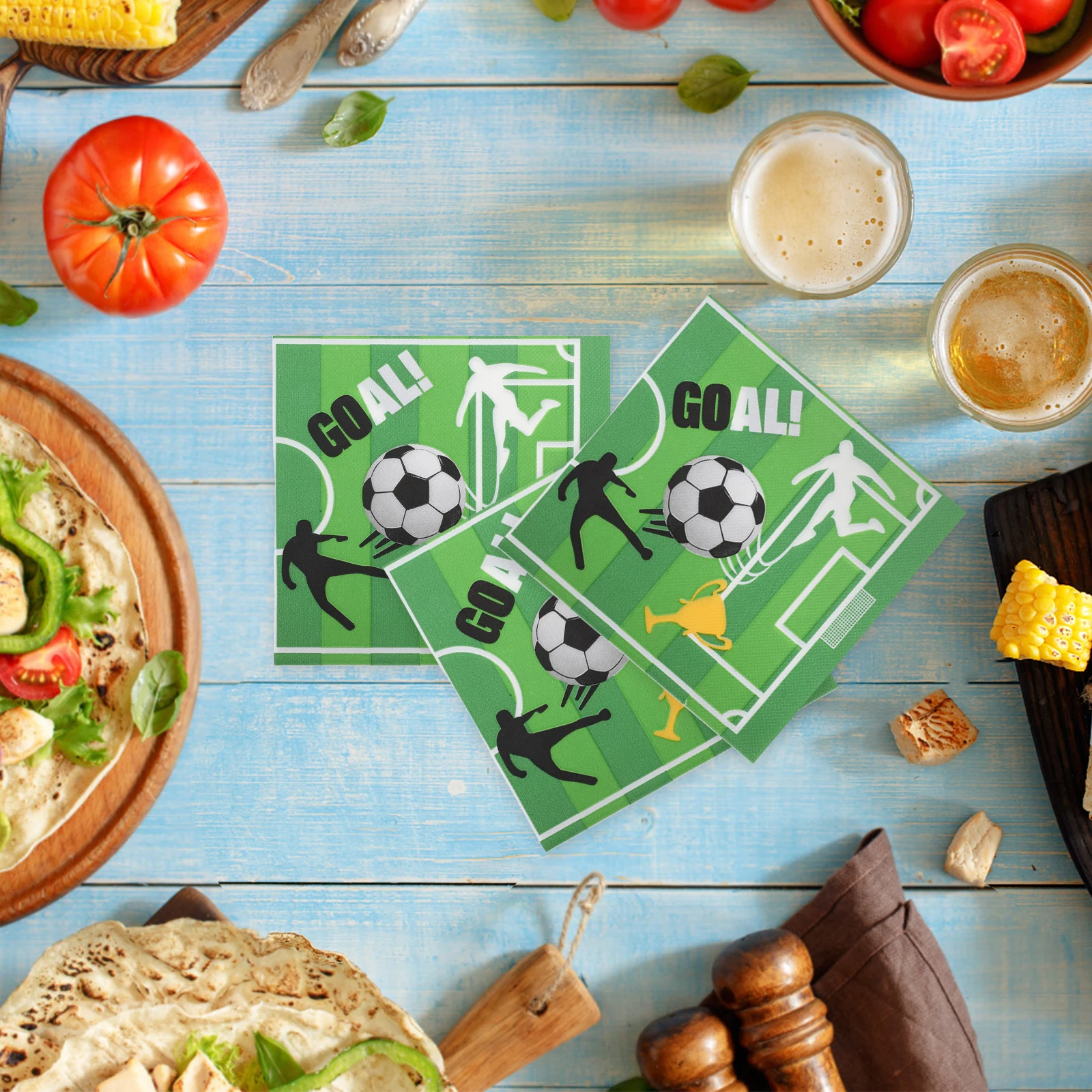 

20pcs Football Printed Napkins Disposable Cocktail Birthday Party Dinner Soccer Theme High Absorbency Paper Material