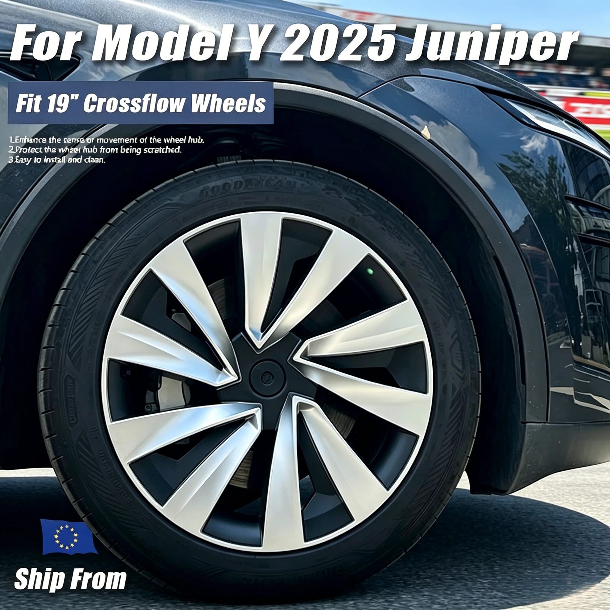 4er-Set Crossflow Radkappen, komplette Felgenabdeckungen, Ersatz-Zubehör für 2025 2026 Tesla Model Y Juniper 19 Zoll Performance Felgenschutz
