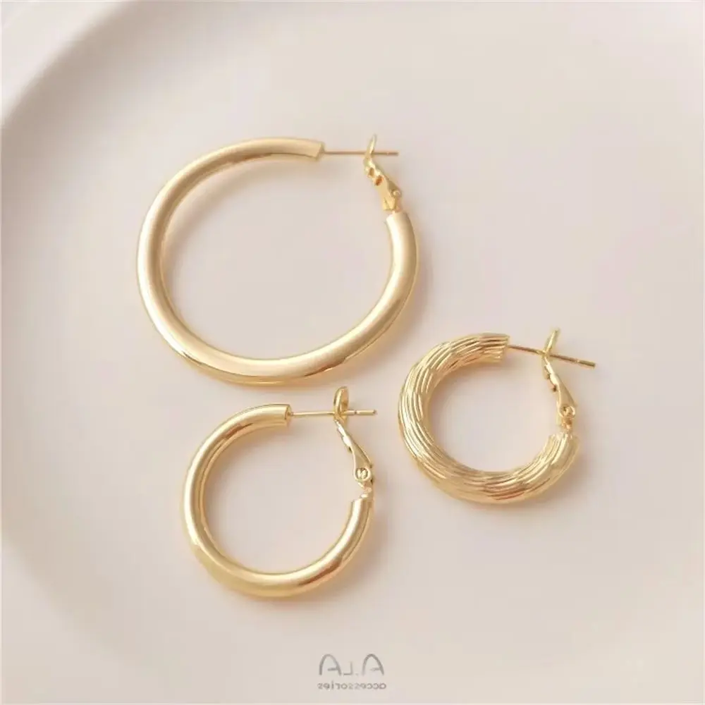 

14K Gold Plated 925 silver needle spring buckle earrings Fashion style circle simple high sense personality earrings