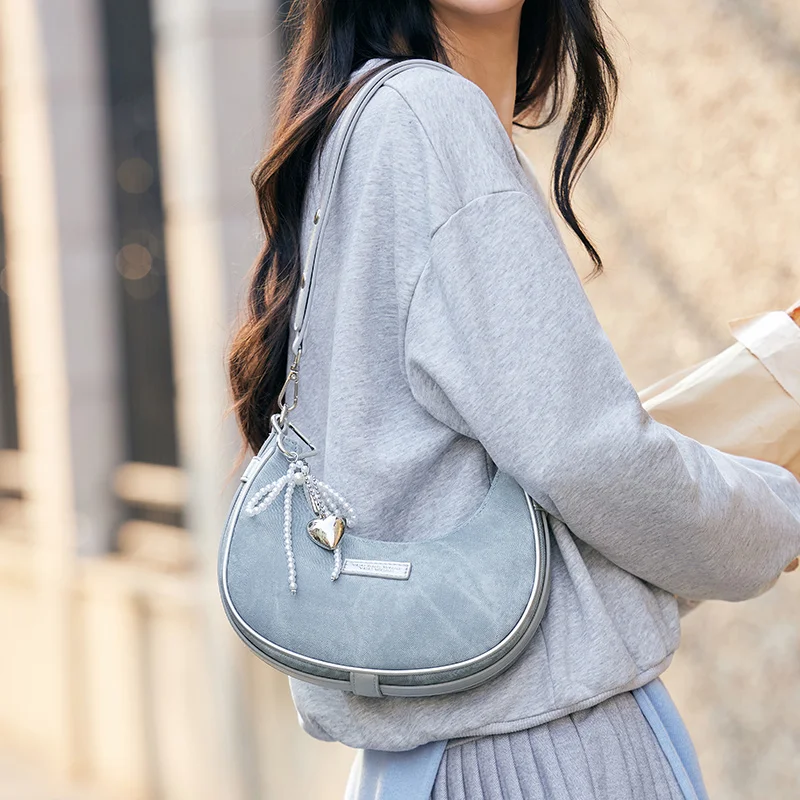 Semir Underarm Bag 2025 New Style Shoulder Bag Imitation Denim Rubbed Color Crossbody Bag Stylish and Delicate Crescent Bag