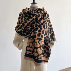 New Leopard Design Winter Two-Sided Cashmere Jacquard Scarves High Quality Women Thicken Wrap Shawl Ladies Wool Pashmina Scarf