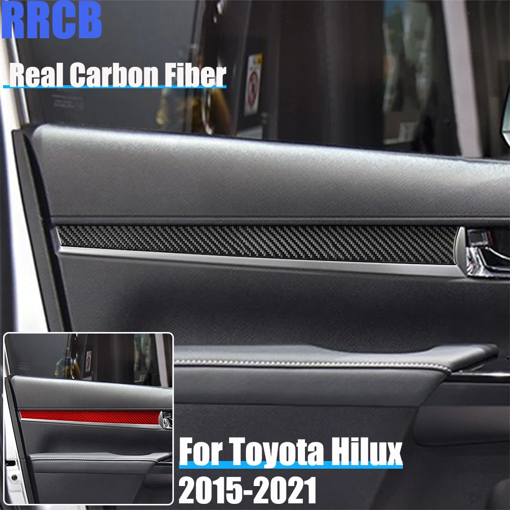 

Real Carbon Fiber Car Accessories Door Armrest Panel Decorative Trim Soft Cover Sticker For Toyota HiLux 2015-2021