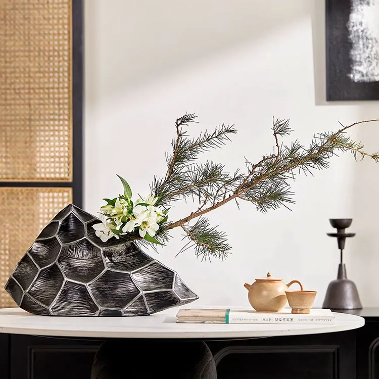 creative living room study flower arrangement niche design sense antique black special-shaped flower ware