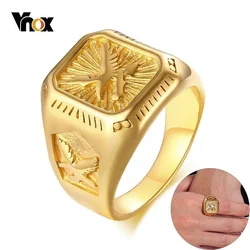 Vnox Chunky Mens Eagle Ring Gold Color Stainless Steel Square Top with Rays Signet Ring Heavy Animal Band