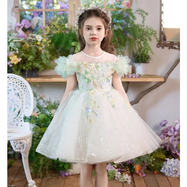

New Girls Cute Fairy Puffy Host Performance Princess Ball Gown Children Fashion Birthday Wedding Dress y1631