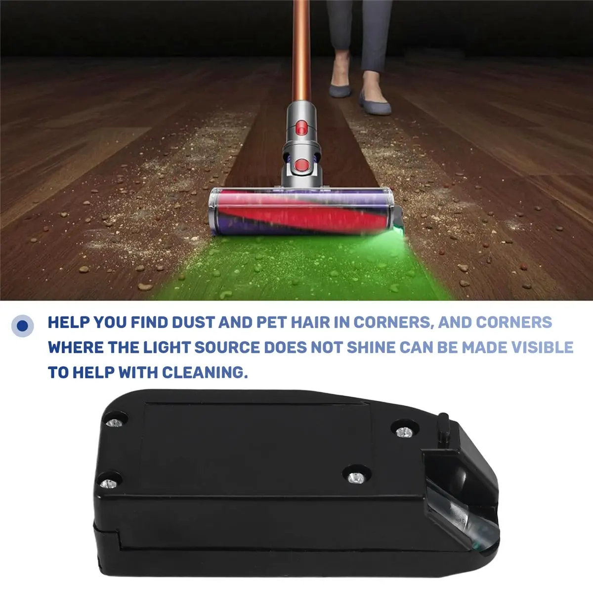 

A36R Vacuum Dust Detector Light Vacuum Led Light Attachment, Green LED Light for Vacuum Cleaner Head Accessories