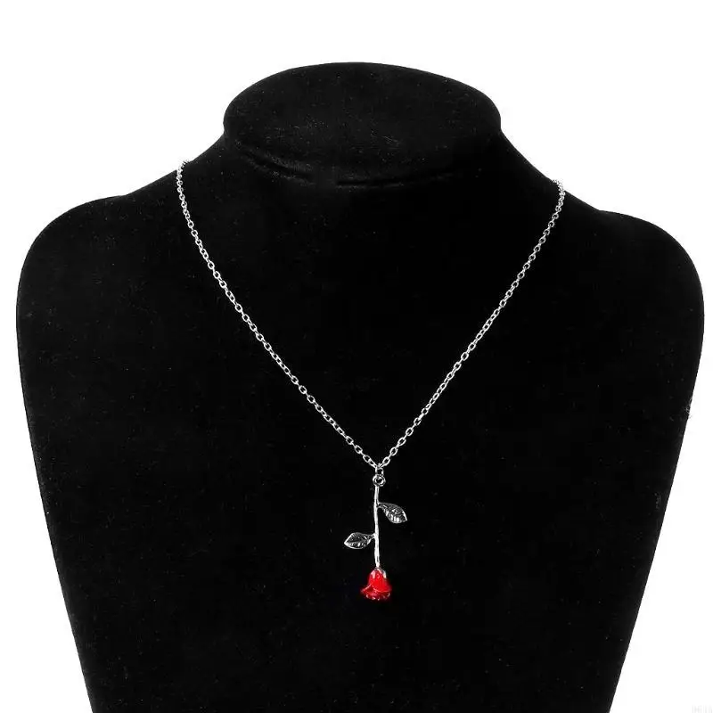 Red Rose Pendant Necklaces Fashionable Gifts for Friends Women Beauty and Golden Filled Necklaces Decor 964A