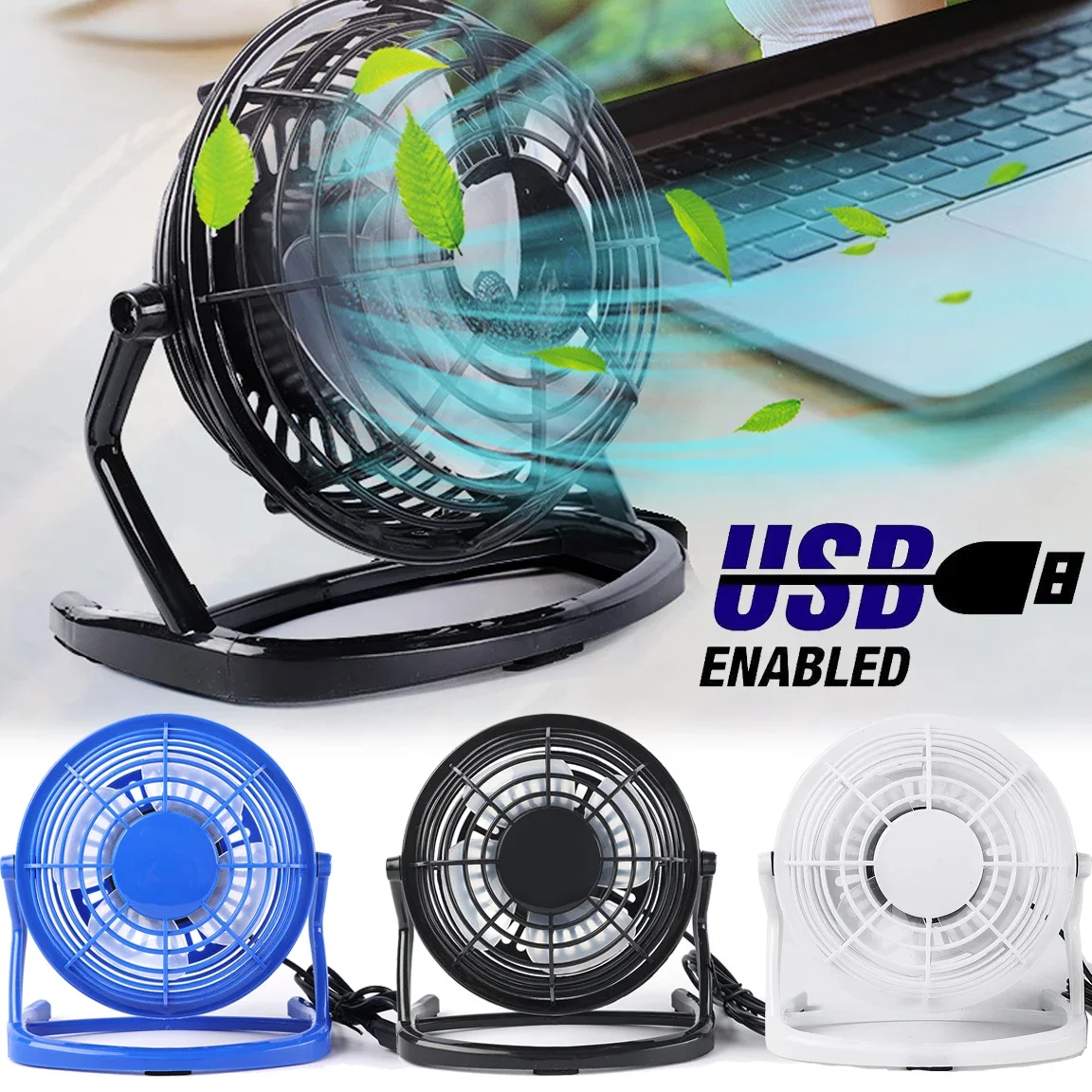 Strong Wind USB Silent Fan Desk Cooler for Laptop Notebook Desktop PC Ofiice Summer Cooling Fans 4 Blade Rotatable USB Mini Fan